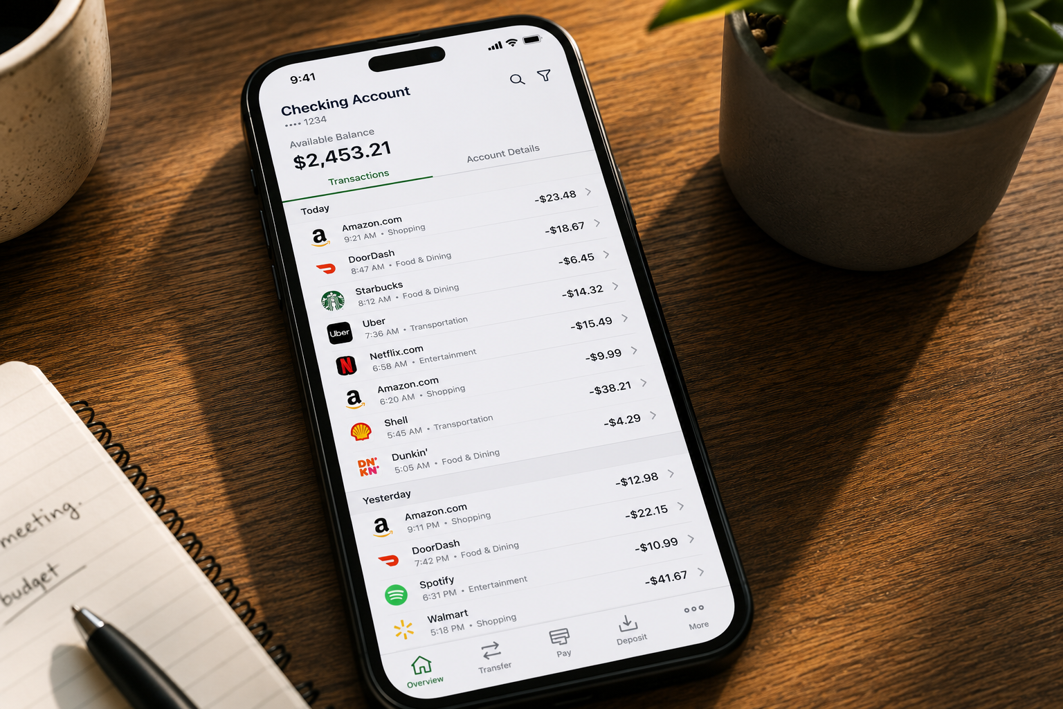 Checking account showing many small everyday transactions